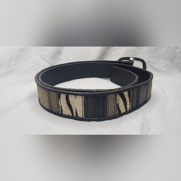 Fossil Womens Belt Size L Animal Print Patchwork Black Grey Zebra Adjustable - Picture 2 of 7
